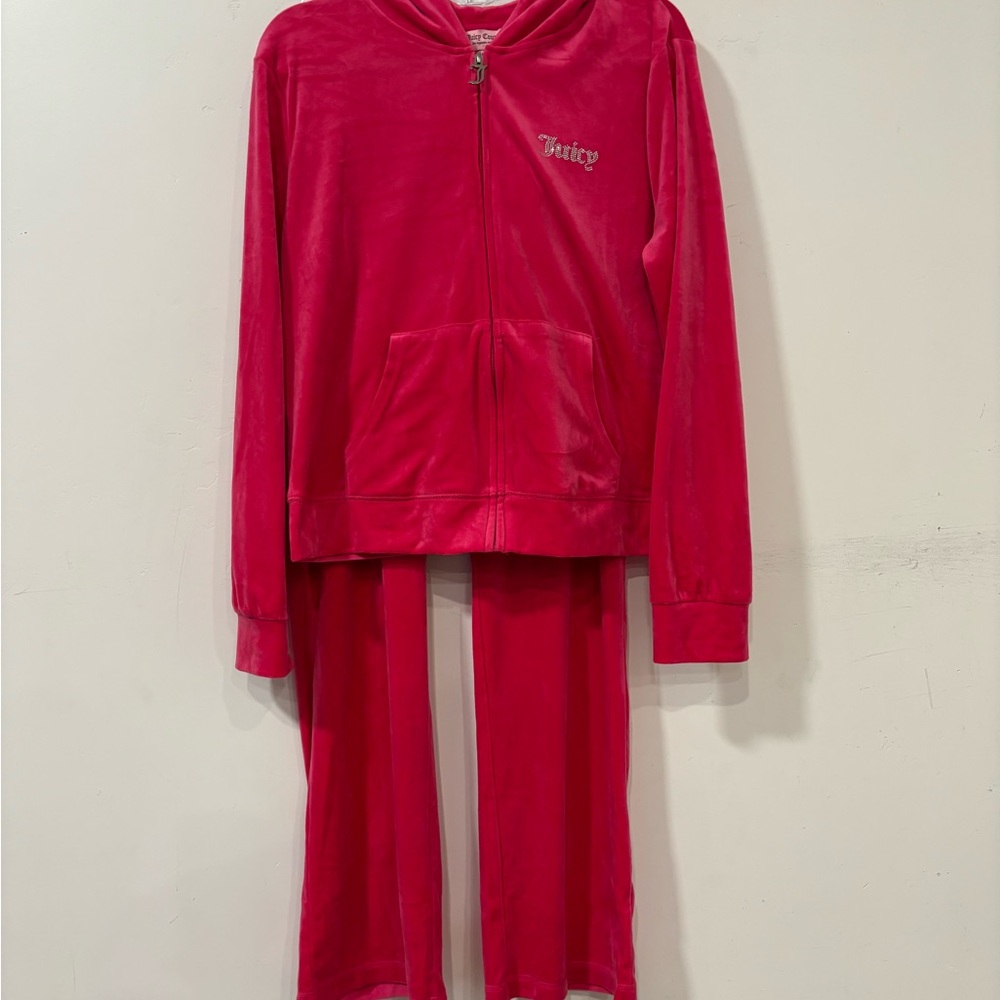 Juicy Couture Y2K Velour Hoodie Track Suit Set  Pink Logo Preppy Zip Velvet